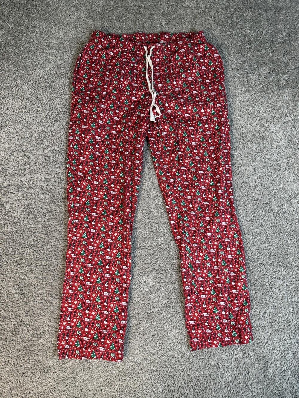 Vineyard Vines Pajama Pants Mens M Red Christmas Whale Flannel Lounge Sleepwear